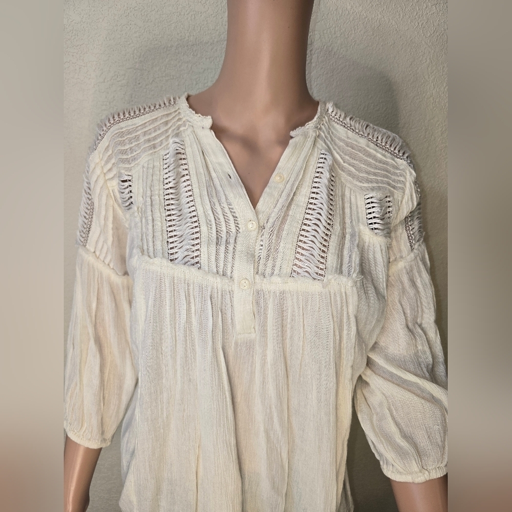 Denim & Supply Ralph Lauren Cream Crochet Trim Peasant Top  $125 Size Small - Picture 3 of 9